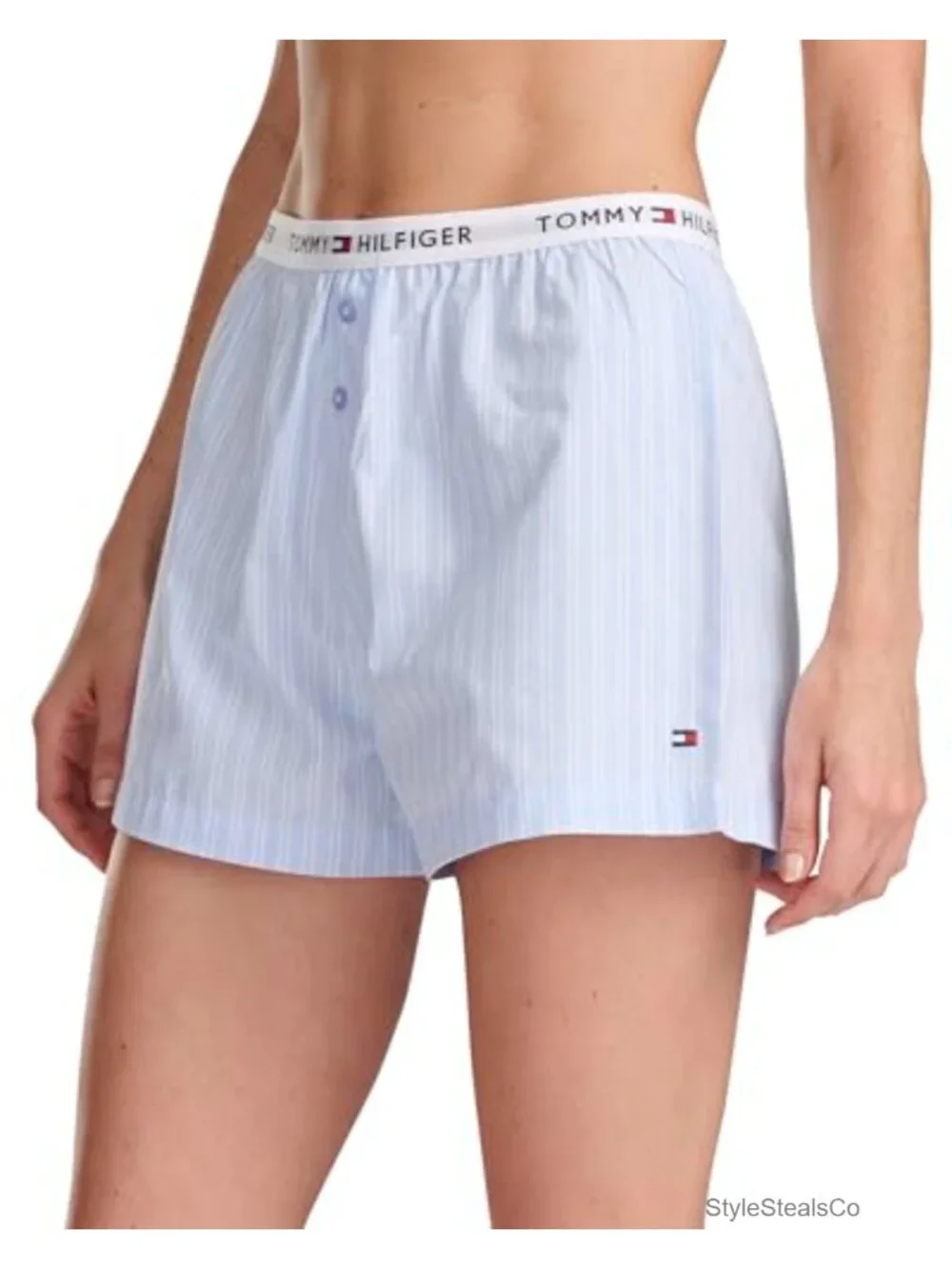 Woven Pajama Shorts with Faux Button Closure, Cotton Pull-On